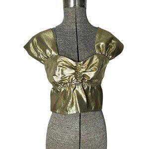 Vintage gold lame metallic crop top with ruched bust Size S